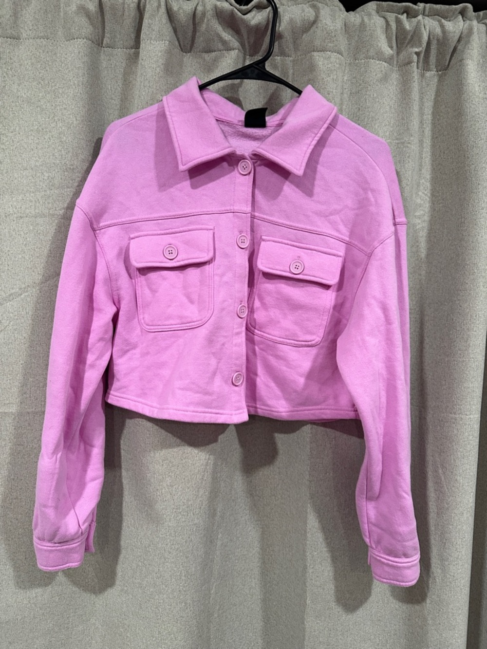 PacSun Cropped Pink Button-Up Jean Jacket